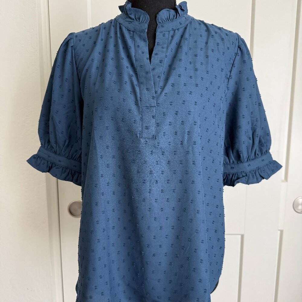 Women's Navy Blue Short Sleeve Career Blouse by Ann Taylor Factory Size Petite M